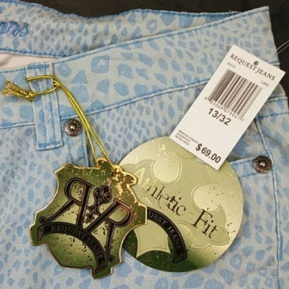 Blue Snakeskin Print Jeans by Request 13/14 NWT - Picture 4 of 9